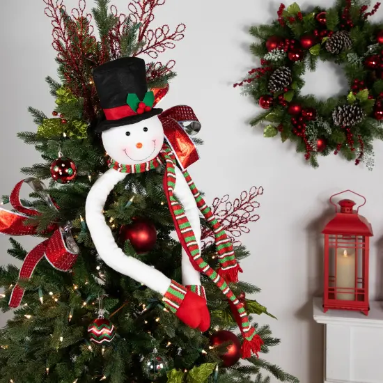 Northlight Plush Snowman Hugging Christmas Tree Topper - 45" - Unlit White {4}