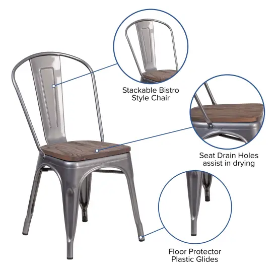 Merrick Lane Stackable Metal Vertical Slat Back Dining Chair with Textured Wood Seat Clear Coated {2}