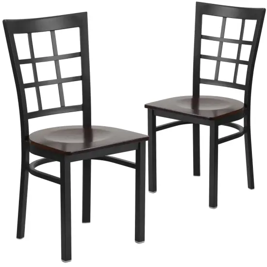 Emma and Oliver 2 Pack Window Back Metal Restaurant Chair Walnut/BlackMetal {1}