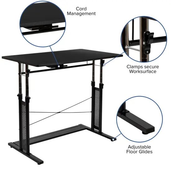 Emma and Oliver Height Adjustable (27.25-35.75"H) Sit to Stand Home Office Desk Black {2}