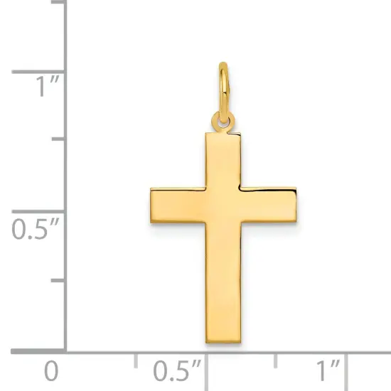 14K Yellow Gold Engraveable Cross Charm Pendant Jewelry 32mm x 16mm {2}