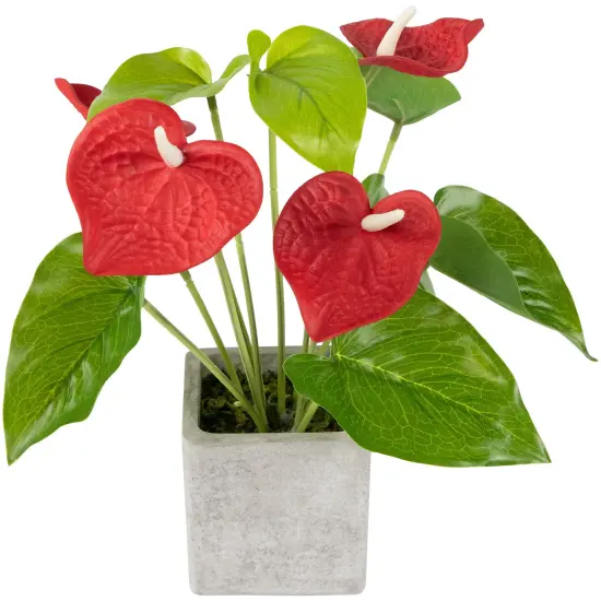 Northlight Anthurium Spring Floral Artificial Plant in a Square Pot - 12" - Red {5}