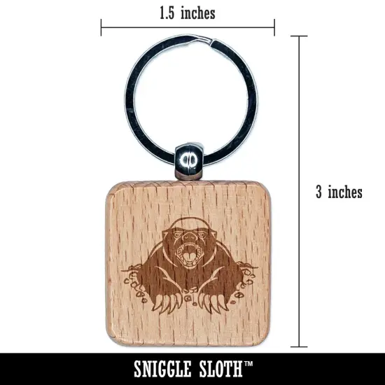 Angry Honey Badger Engraved Wood Square Keychain Tag Charm {2}