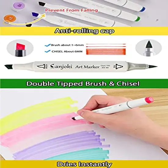 Alcohol Brush Markers 80 colors,Brush & Chisel Dual Tip Permanent Artist Sketch Marker Pens,with Carrying Case and Sketchbook {3}