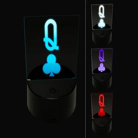 Queen of Clubs Card Suit 3D Illusion LED Night Light Sign Nightstand Desk Lamp {1}