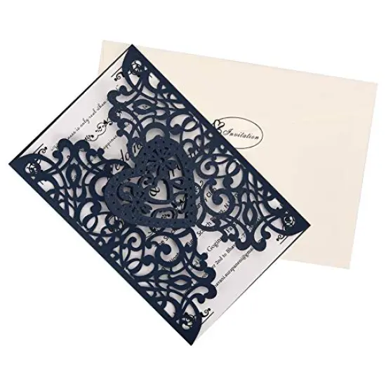 50 Packs Laser Cut Wedding Invitations KitLaser Cut Wedding Invitations with Blank Printable Paper and Envelopes for Wedding,Birthday Parties,Baby Shower (Navy Blue) {5}