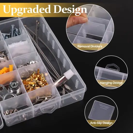 2 Pck 24 Grids Clear Plastic Organizer Box, Storage Container with Adjustable Divider, Craft and Bead Storage Organizer Box for DIY Jewelry Tackles with 2 Sheets Label Stickers {5}