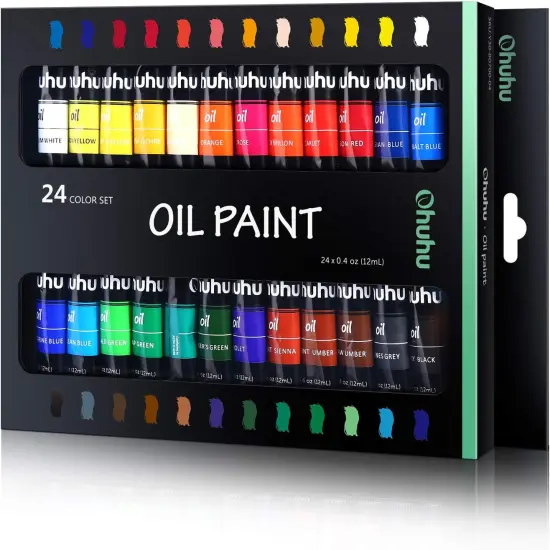 Ohuhu Oil Paint Set, 24 Oil-Based Colors, 12ml/0.42oz x 24 Tubes Non-Toxic Oil Painting Set Supplies for Canvas Painting Artist Kids Beginners Adults Classroom Great Art Supplies Gifts Ideal {1}