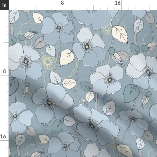 Various Fabrics by the Yard or Fat Quarter Botanical Floral Large Scale Nature Blue Grey Illustrative Custom Printed Fabric by Spoonflower {2}
