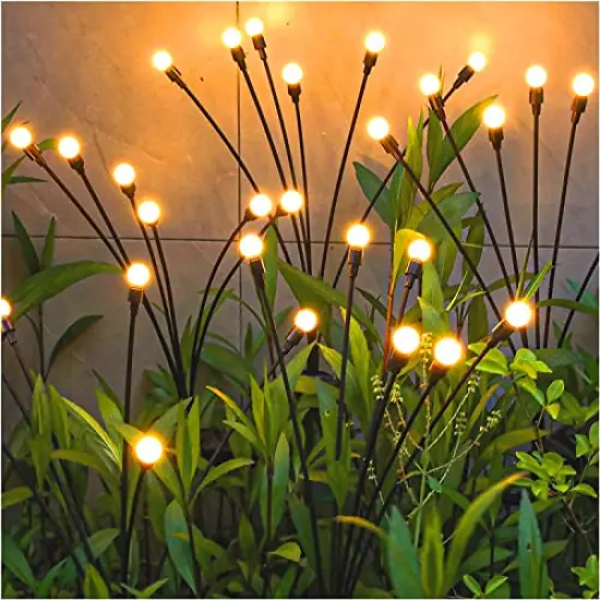 2 Pack Solar Garden Lights - New Upgraded Solar Swaying Light, Sway by Wind, Solar Outdoor Lights, Yard Patio Pathway Decoration, High Flexibility Iron Wire & Heavy Bulb Base, Warm White {2}