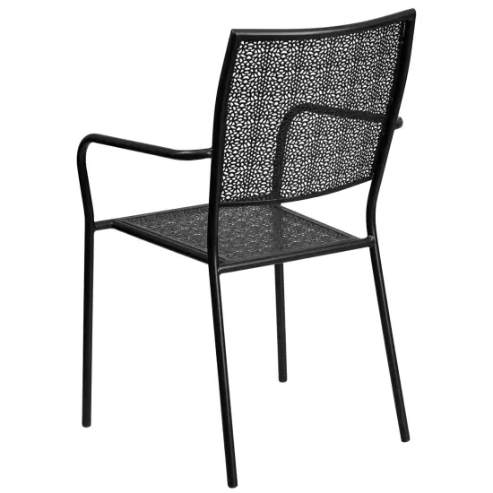 Emma and Oliver Commercial Grade Colorful Metal Patio Arm Chair with Square Back Black {4}