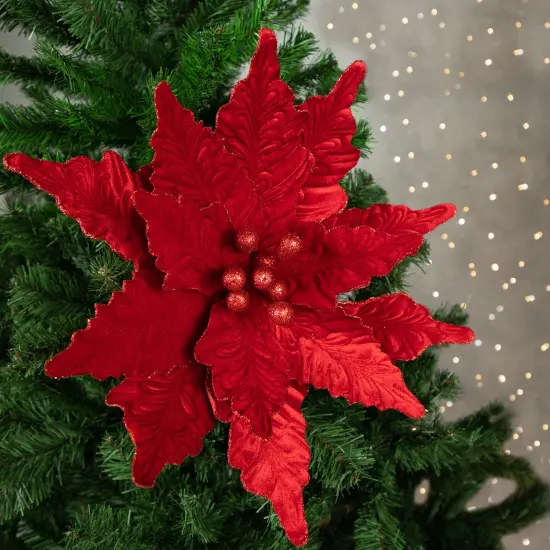 Northlight 24" Glittered Red Poinsettia Christmas Stem Spray {3}