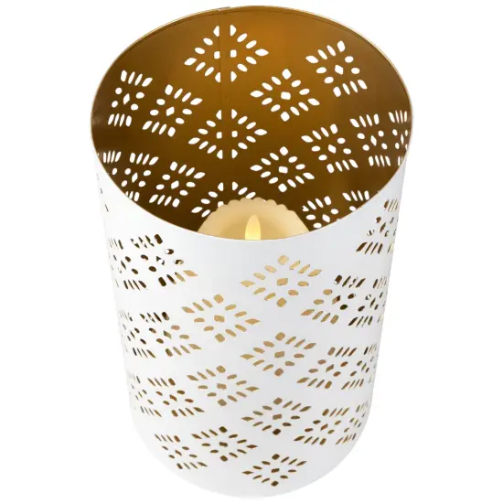 Northlight Laser-Cut Diamond Pattern Iron Candle Holders - 10" - White and Gold Finish - Set of 3 {5}
