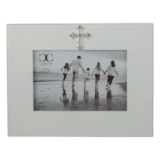 Roman 9" White Religious Picture Frame with Faux Diamond Cross {1}