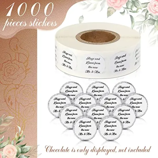 1000 Pcs Hugs and Kisses from The New Mr and Mrs Wedding Stickers, Chocolate Drops Labels Stickers Candy Stickers 0.75 Inch for Weddings Engagement Party Favors Decorations (White,Basic) {5}
