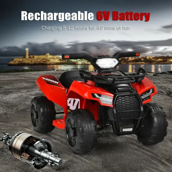 Multi-Functional 6V Kids Electric Ride On Car with LED Head Light and Charging Hole Red {5}