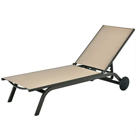 Aluminum Fabric Outdoor Patio Lounge Chair with Adjustable Reclining Brown {4}