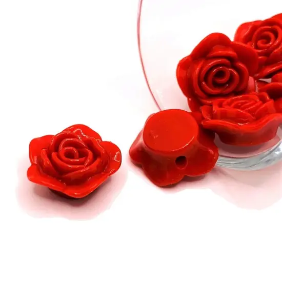 4, 20 or 50 Pieces: Red Chunky Rose Flower Beads {1}