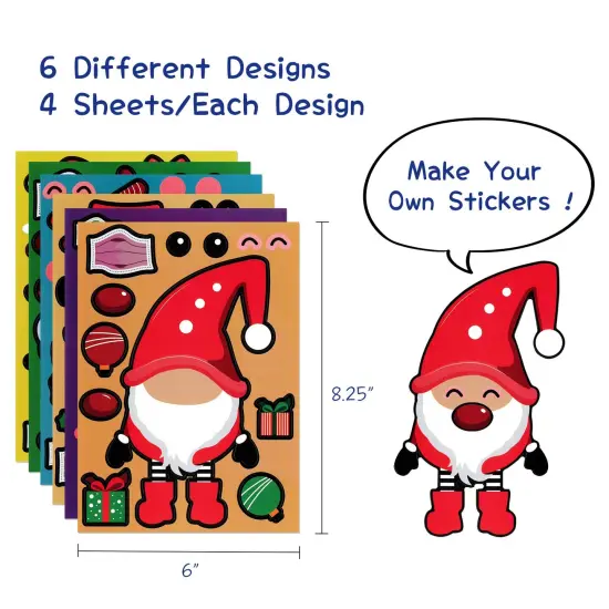 Wrapables Make Your Own Christmas Stickers, DIY Make a Face Sticker Sheets, Holiday Crafts and Activities, Party Favors (24 Sheets) Xmas Friends {2}