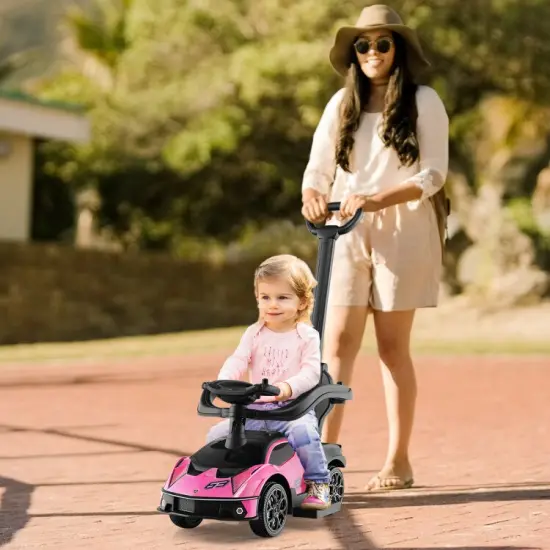 3-in-1 Ride on Push Car with Handle Guardrail and Pink {4}