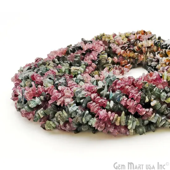 Multi Tourmaline Large Chip Beads, 34 Inch Natural Chip Strands, Drilled Strung Nugget Beads, 7-11mm, Polished, GemMartUSA (CHMT-70002) {4}