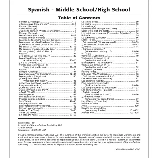 Carson Dellosa The 100 Series Spanish Workbook, Vocabulary, Common Phrases, Culture, Sentence Building Skills, and More, Middle and High School Classroom or Homeschool Curriculum {2}