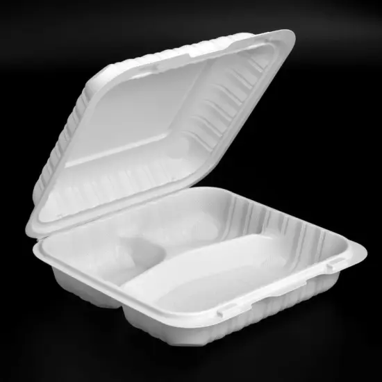Northlight 150-Count 3-Compartment Hinged White Meal Prep/Take Out Containers - 9" {4}