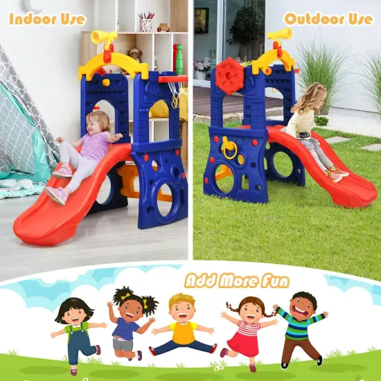 6-in-1 Freestanding Kids Slide with Basketball Hoop and Ring Toss {3}