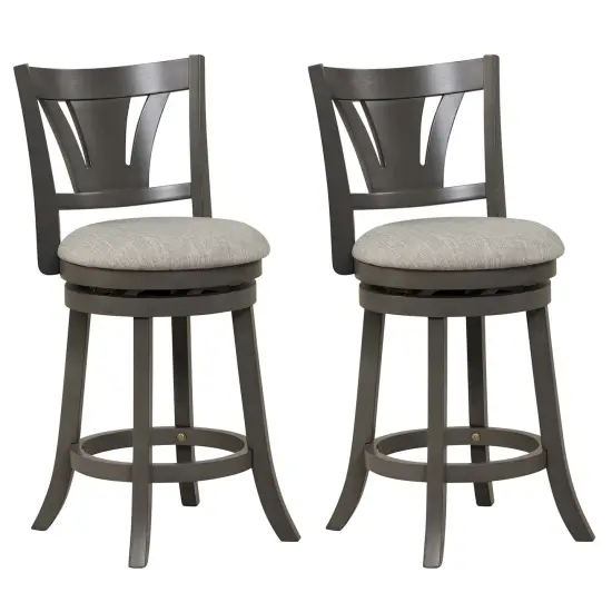 Costway 26.5'' Swivel Bar Stool Counter Height with Curved Backrest & Rubber Wood Legs {8}