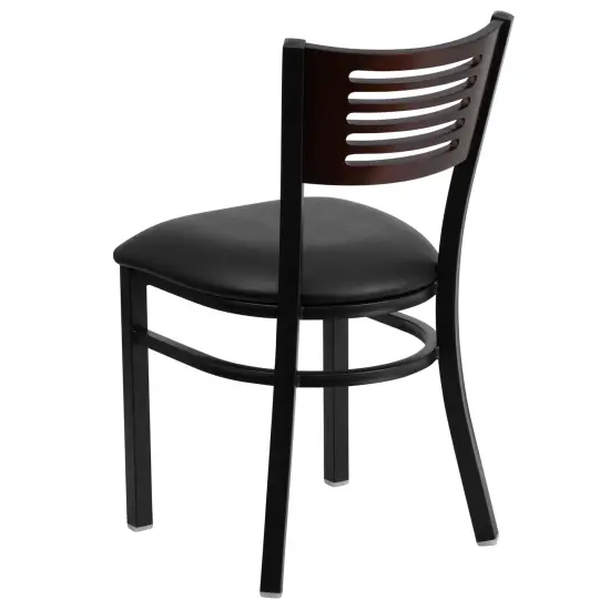 Emma and Oliver Decorative Slat Back Metal Restaurant Dining Chair Walnut/BlackVY/Black {3}