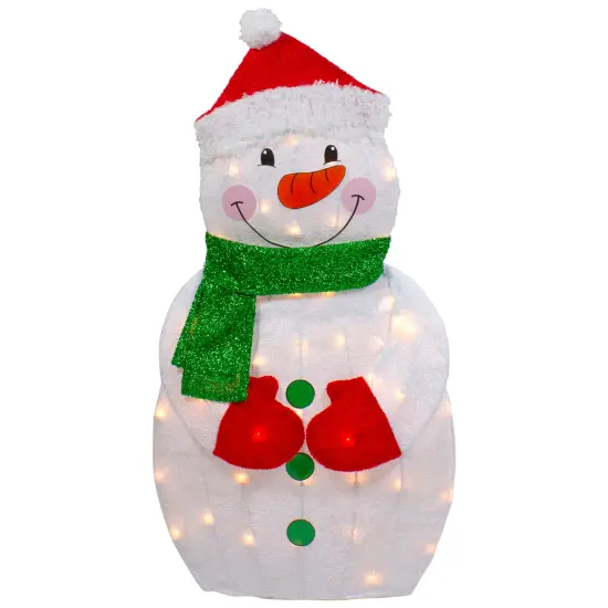 Northlight 32" Lighted 2D Chenille Snowman with Scarf Outdoor Christmas Decoration White {1}