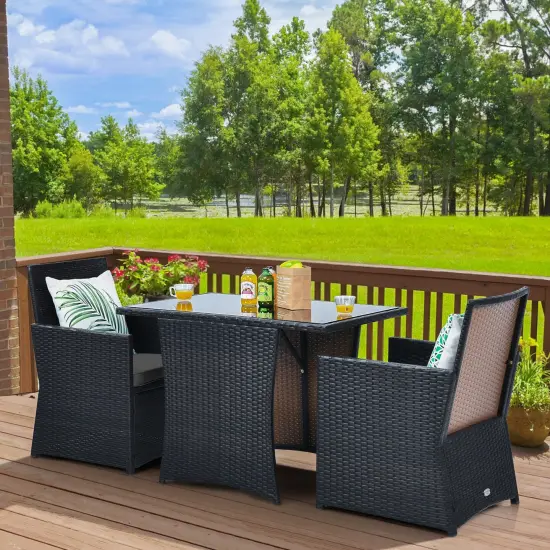 3 Pieces Patio Rattan Furniture Set with Cushion and Sofa Armrest Grey {6}