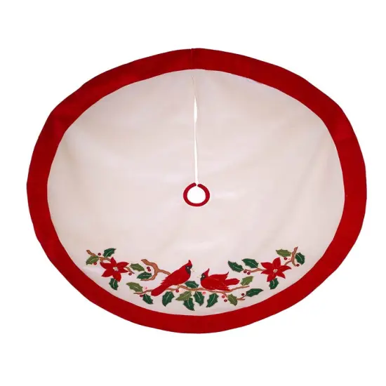 48" Red and White With Cardinals Applique Velvet Tree Skirt {1}
