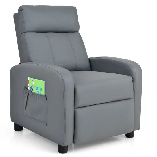Ergonomic PU Leather Kids Recliner Lounge Sofa for 3-12 Age Group Grey {1}