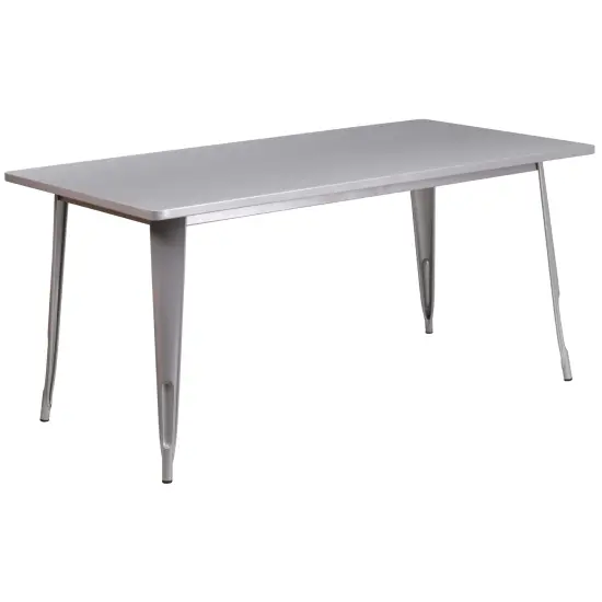 Emma and Oliver Commercial 31.5" x 63" Rectangular Colorful Metal Indoor-Outdoor Dining Table Silver {2}