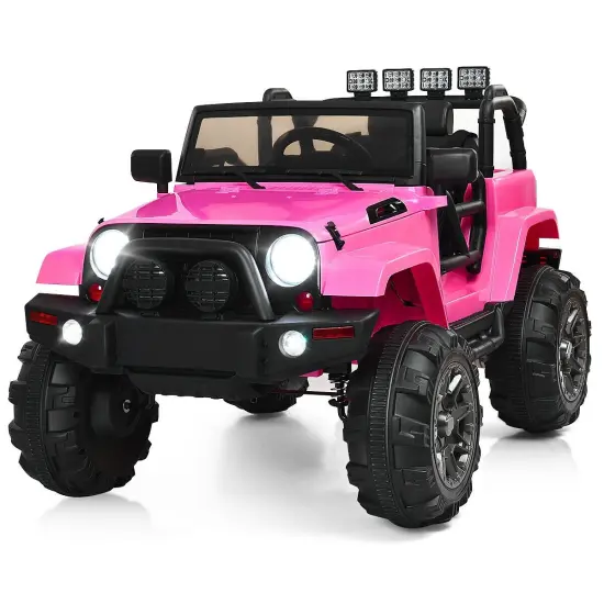 12V Kids Remote Control Riding Truck Car with LED Lights Perfect Gift for Boys Girls Pink {3}