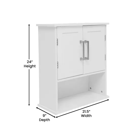Merrick Lane Vigo Wall Mounted Bathroom Medicine Cabinet with Adjustable Cabinet Shelf, Lower Open Shelf, and Magnetic Closure Doors White {6}