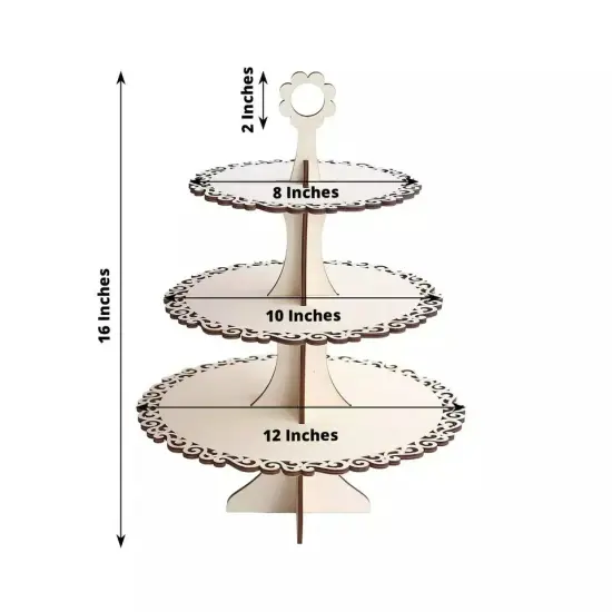 NATURAL 16" Wooden 3 Tier Cupcake Dessert DISPLAY STAND {3}