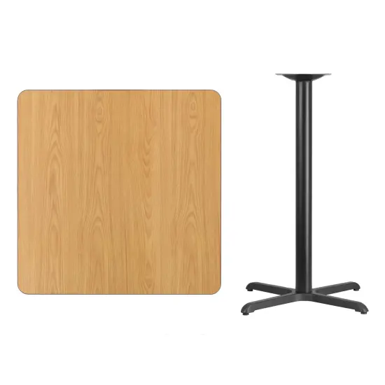 Emma and Oliver 36" Square Laminate Table Top with 30"x30" Bar Height Table Base Natural {3}