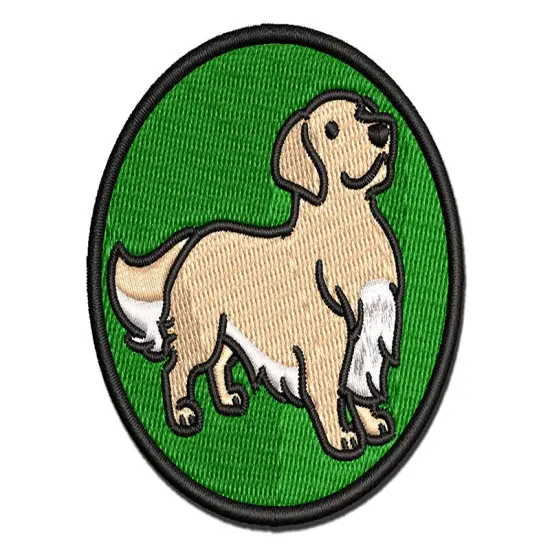 Golden Retriever Standing Dog Multi-Color Embroidered Iron-On or Hook & Loop Patch Applique {1}