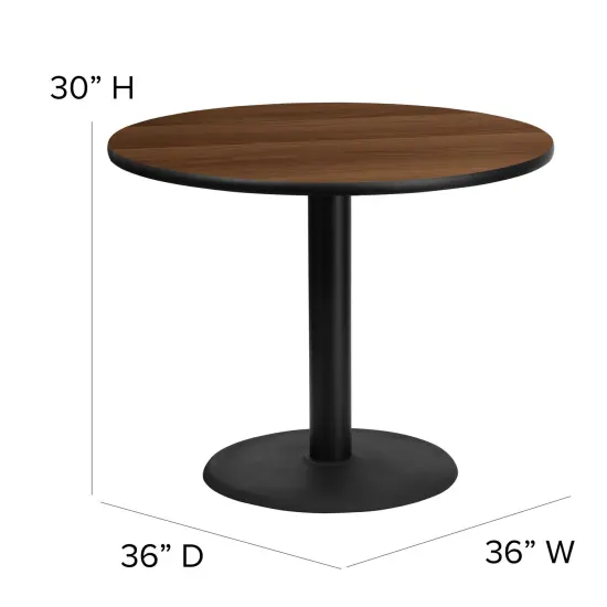 Emma and Oliver 36" Round Laminate X-Base Table Set with 4 Banquet Chairs NaturalTop/BlackVYL {6}