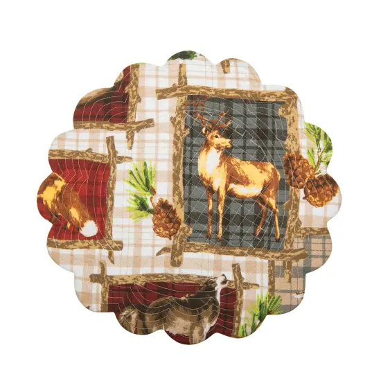 Bryson Retreat Round Woven Reversible Rustic Lodge Placemats, Set of 6, 17" {1}