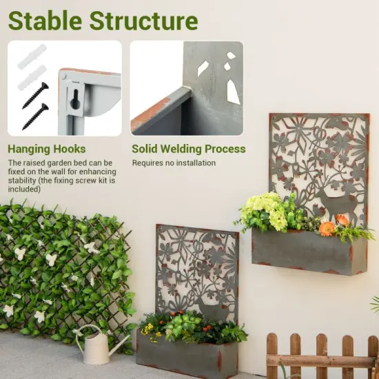 Set of 2 Decorative Raised Garden Bed with Trellises-Rust {5}