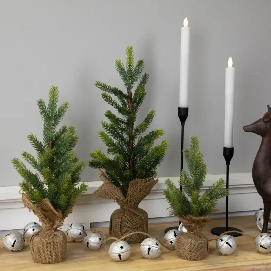 Northlight Mini Christmas Pine Artificial Christmas Trees with Burlap Base - 18" - Set of 3 Green {3}