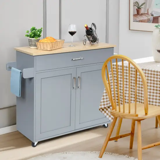 Rolling Kitchen Island Cart with Towel and Spice Rack Grey {2}