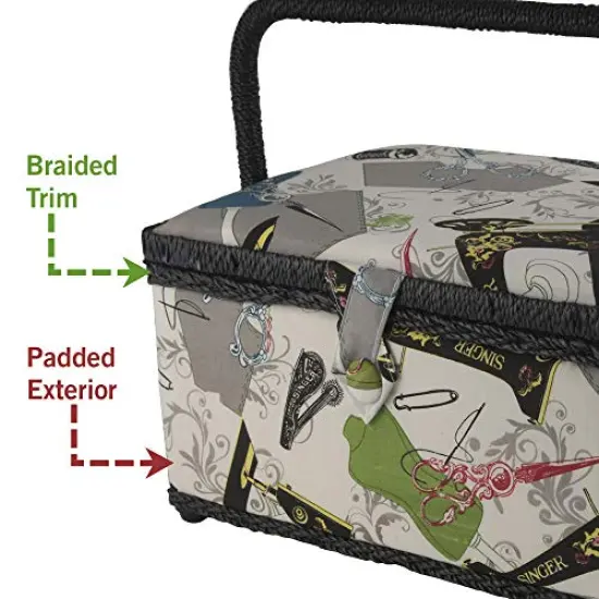 Vintage Sewing Basket with Sewing Kit Accessories {3}