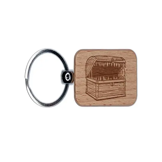 Mimic Dungeon Monster Treasure Chest Engraved Wood Rectangle Keychain Tag Charm {1}