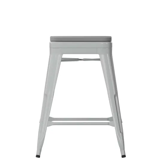 Emma and Oliver Cory Set of Four Backless Metal Stools with All-Weather Poly Resin Seats for Indoor Use Only Silver/Gray {5}