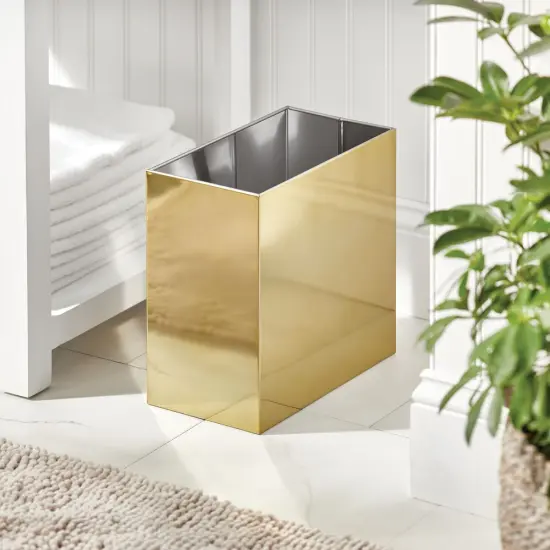 mDesign Small Steel Rectangular 2.4 Gallon Trash Can Wastebasket {2}