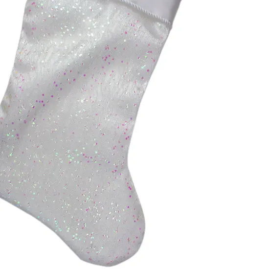 Northlight 22.25" White with Pink Iridescent Glitter Christmas Stocking with Satin Cuff {5}